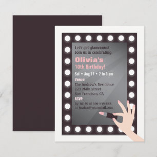 Invitación Luces Glamour Chic Maquillaje Cumpleaños de Chicas