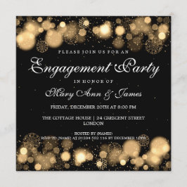 Invitación Luces Gold de la fiesta de compromiso de boda de i