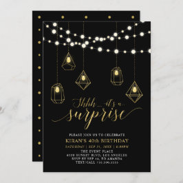 Invitación Luces Gold y Black String Lughts Sorpresa Fiesta d