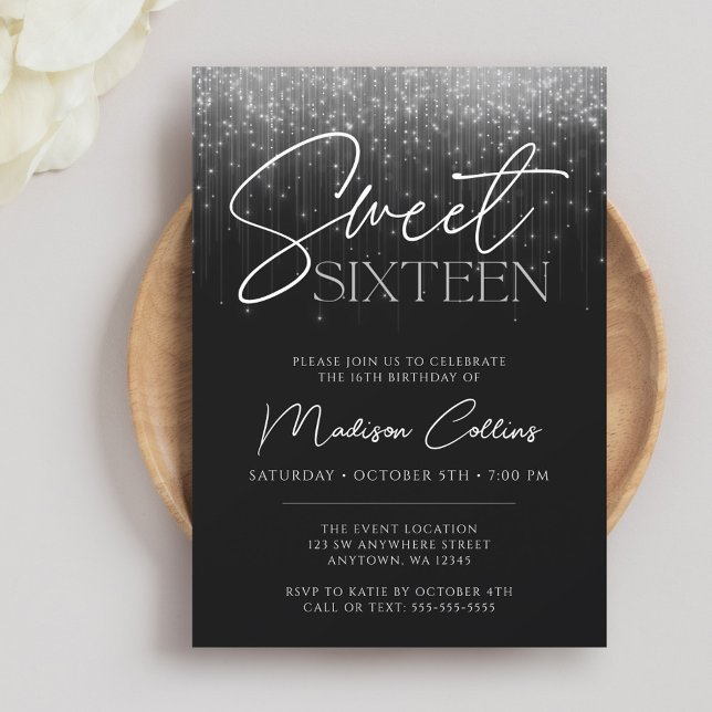 Invitación Luces grises plateadas Dulces 16 (Subido por el creador)