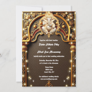 Invitación Luces hindúes tradicionales hindúes de oro Ganesh