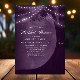 Invitación Luces Iniciales de Árbol Rústico Morado para Despe