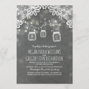 Invitación Luces Mason Jars Elegant Lace Rustic Boda