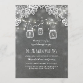 Invitación Luces Mason Jars Lace Rustic Bridal Shower