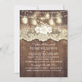 Invitación Luces Mason Jars Lace Rustic Country Moda Boda