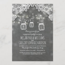 Invitación Luces Mason Jars Lace Rustic Engagement Party