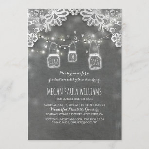 Invitación Luces Mason Jars Lace Rustic Graduation Party