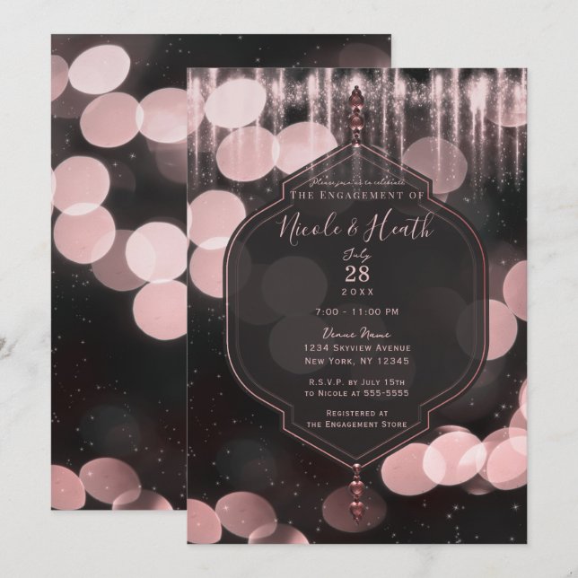 Invitación Luces místicas de compromiso con destellos negros  (Anverso / Reverso)