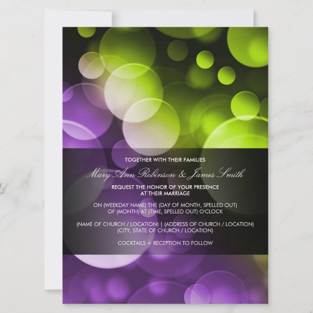Invitación Luces modernas de la boda en la cal de la púrpura (Anverso)