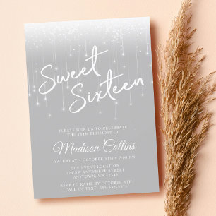 Invitación Luces modernas Gris y dulce blanco 16