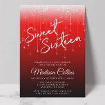 Invitación Luces modernas Red Black Sweet 16<br><div class="desc">Esta singular invitación de 16 tonos rojos dulces presenta una fuente de escritura moderna con luces de cristal blanco.</div>