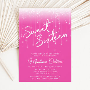 Invitación Luces Modernas Rosa Caliente Cumpleaños 16