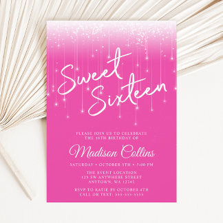 Invitación Luces Modernas Rosa Caliente Cumpleaños 16