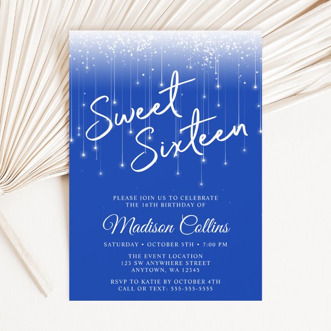 Invitación Luces Modernas Royal Blue Cumpleaños 16 (Subido por el creador)