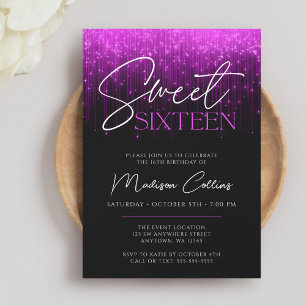 Invitación Luces Moradas Cumpleaños Dulces 16