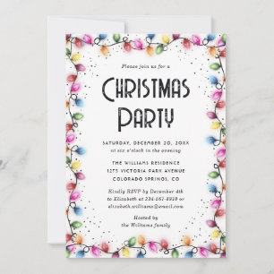 Invitación Luces Multicolores Nieve Fiesta de Navidad
