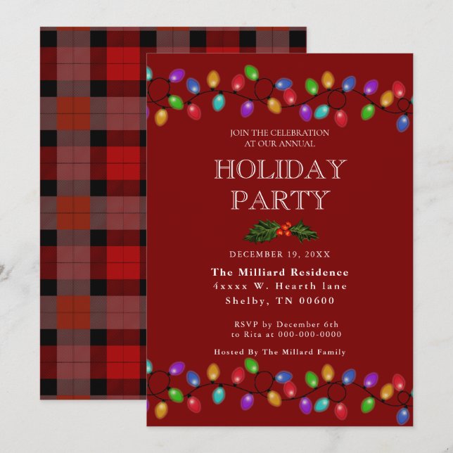 Invitación Luces navideñas brillantes (Anverso / Reverso)