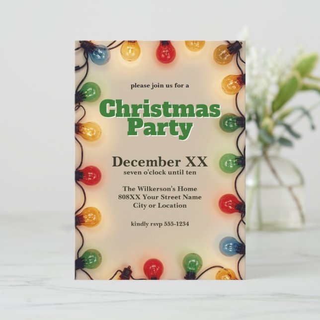 Invitación Luces Navideñas Brillantes Fiesta de Navidad (Anverso de pie)