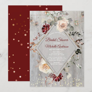 Invitación Luces navideñas ducha de novia floral Mason Jar