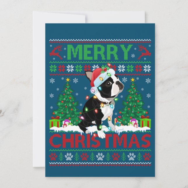 Invitación Luces Navideñas Feas Boston Terrier Chris (Anverso)