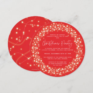 Invitación Luces Navideñas Rojas Redondas Brillantes Fiesta d