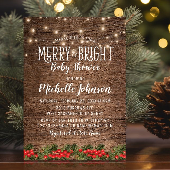 Invitación Luces Navideñas Rústicas Alegre y Brillante Baby S (Subido por el creador)