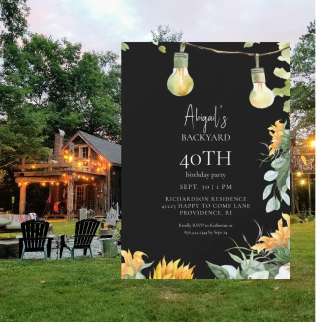 Invitación Luces Negras de Jardín Cumpleaños Girasol Fiesta  (Subido por el creador)