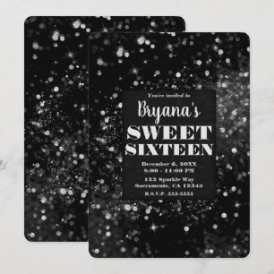 Invitación Luces Negras Plateadas Brillantes Glam Fiesta Dulc
