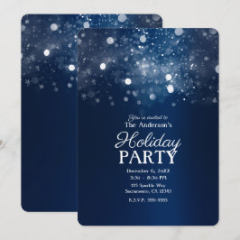 Invitación Luces Plateadas Brillantes de Azul Invernal Fiesta