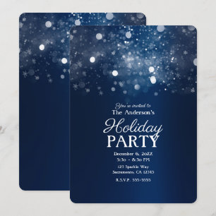 Invitación Luces Plateadas Brillantes de Azul Invernal Fiesta