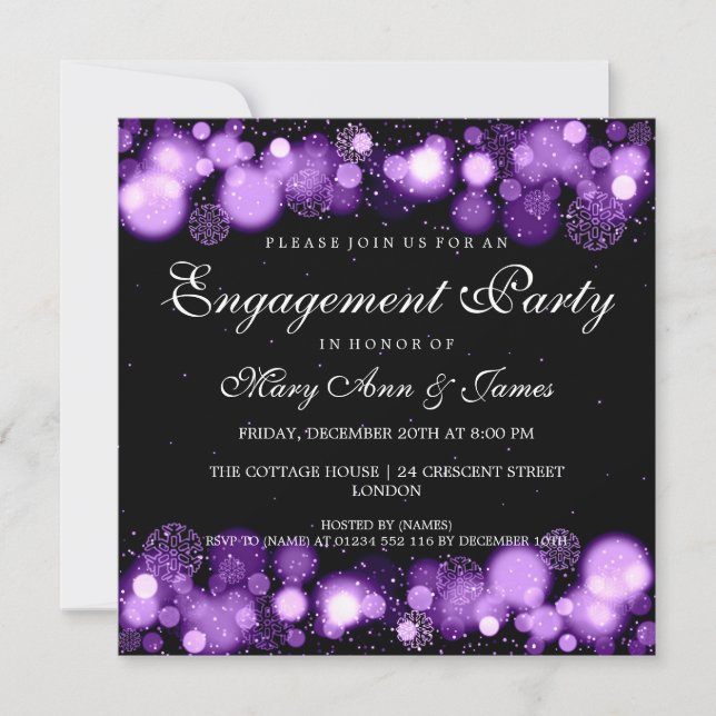 Invitación Luces púrpura de la fiesta de compromiso de boda d (Anverso)