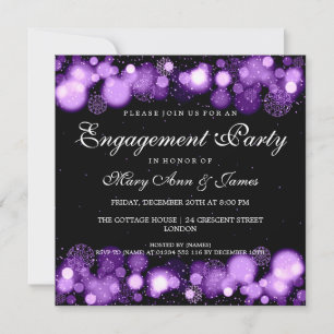 Invitación Luces púrpura de la fiesta de compromiso de boda d