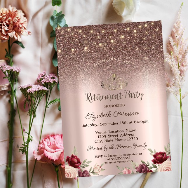 Invitación Luces, Purpurina de Borgoña, retiro de oro Rosa (Subido por el creador)
