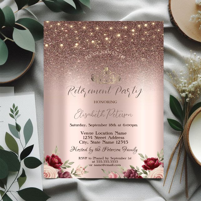 Invitación Luces, Purpurina de Borgoña, retiro de oro Rosa (Subido por el creador)