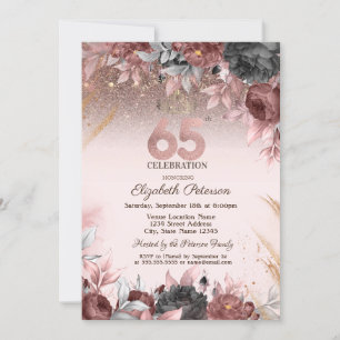 Invitación Luces, Purpurina de flores de Moda 25º cumpleaños