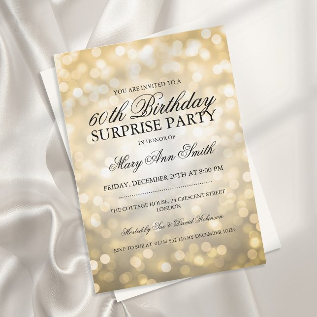 Invitación Luces Purpurinas de oro de la fiesta de cumpleaños (Subido por el creador)
