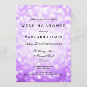 Invitación Luces Purpurinas púrpura de la ducha matrimonial d