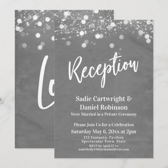 Invitación Luces Recepción de Boda Texturizada Gris Solo (Anverso / Reverso)