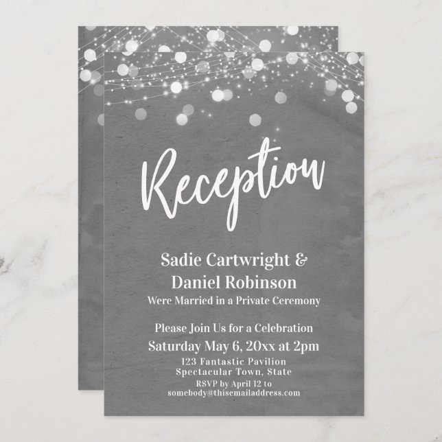 Invitación Luces Recepción de Boda Texturizada Solo Gris (Anverso / Reverso)