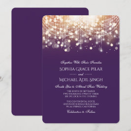 Invitación Luces Regal Purple y Gold Bokeh