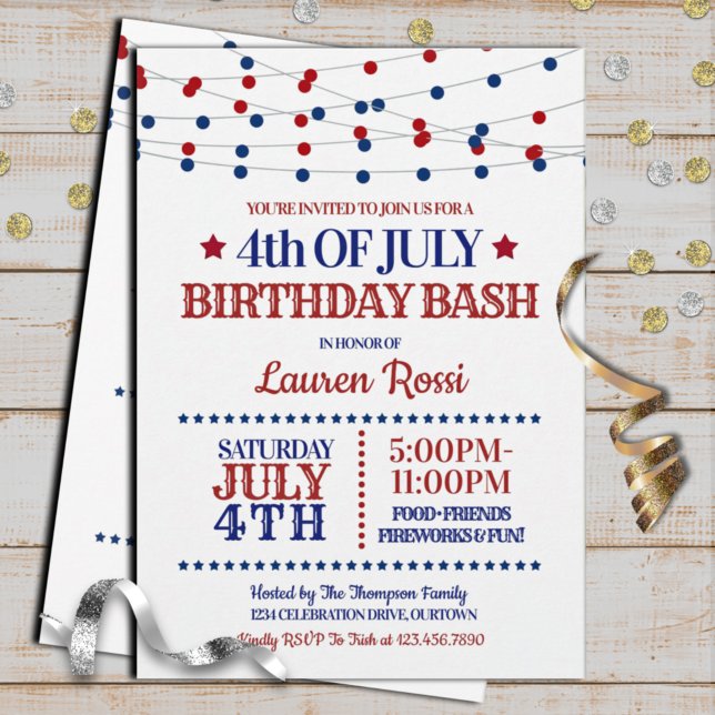 Invitación Luces rojas, blancas y azules 4 de julio cumpleaño (Subido por el creador)