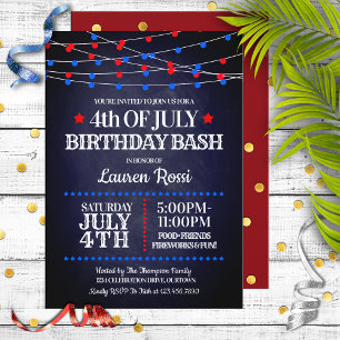 Invitación Luces rojas, blancas y azules 4 de julio cumpleaño