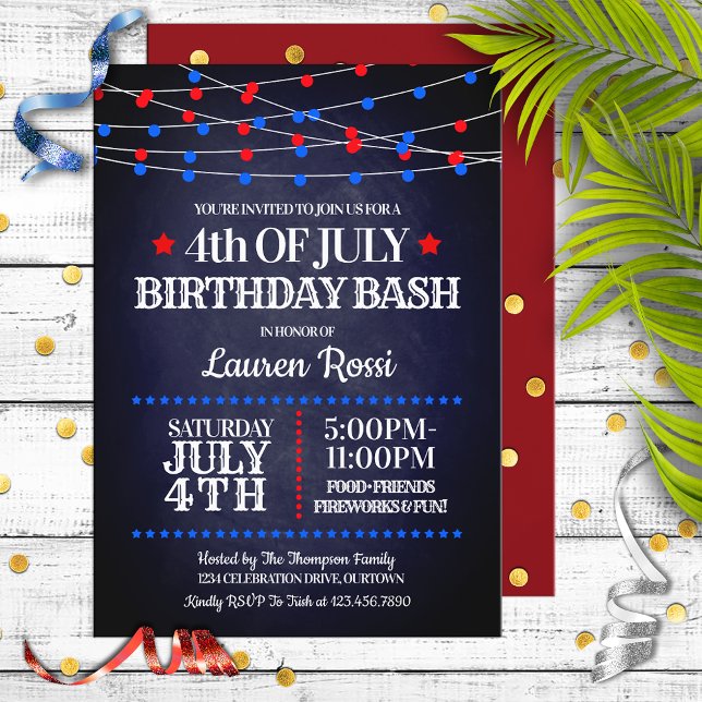 Invitación Luces rojas, blancas y azules 4 de julio cumpleaño (Subido por el creador)