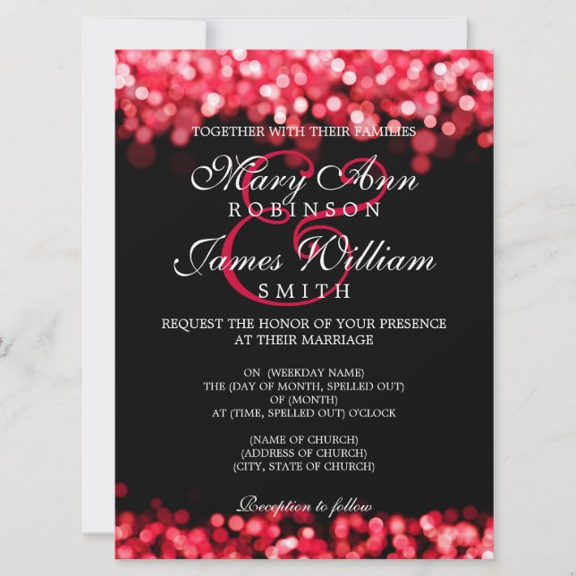 Invitación Luces Rojas Elegantes de Boda (Anverso)