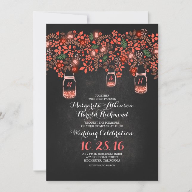 Invitación luces rojas rosas caramelos de máscaras boda de pi (Anverso)