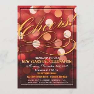Invitación Luces rojas y Naranjas iluminan Fiesta de Año Nuev