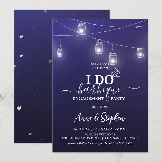 Invitación Luces románticas de frasco de Mason para la fiesta (Anverso / Reverso)