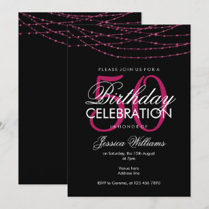 Invitación Luces rosadas glamorosas 50 cumpleaños