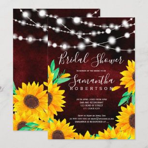 Invitación Luces ruidosas borgoñosas girasol ducha de novia