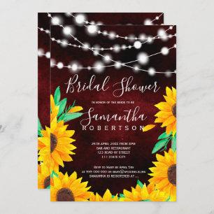 Invitación Luces ruidosas burdeos girasoles ducha de novia